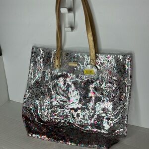 Colorful Sequin Confetti Filled Clear Tote Bag. New playful whimsical fun